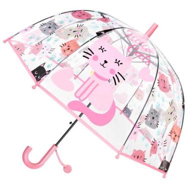 Imagem de Guarda-chuva Cybyq-Family Kids Clear Dome à prova de vento rosa gato