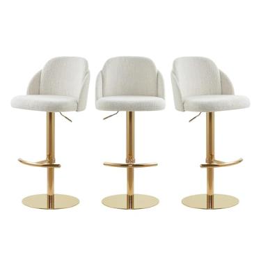 Imagem de CHITA Conjunto de 3 bancos de bar ajustáveis, bancos giratórios com base de aço inoxidável para bar, ilha de cozinha, sala de jantar, dourado