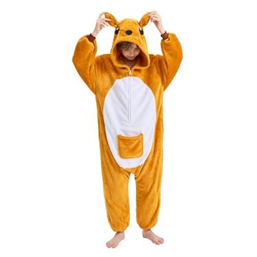 Imagem de LONULAIN Pijama infantil unissex Oneise com capuz, flanela, cosplay, fantasia, roupa de casa/roupa de dormir, Canguru, 7-8 Anos