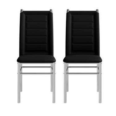 Imagem de Conjunto 2 Cadeiras Aço Cromada Tokio Reforçada Estofada material sint