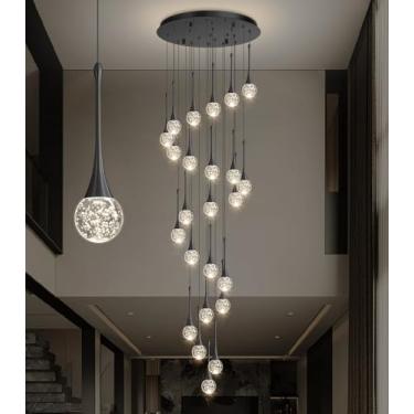 Imagem de Lustre moderno de cristal glamoroso de 24 luzes para teto alto LED regulável luz pendente de teto escadaria entrada sala de estar lustre iluminação preto antigo