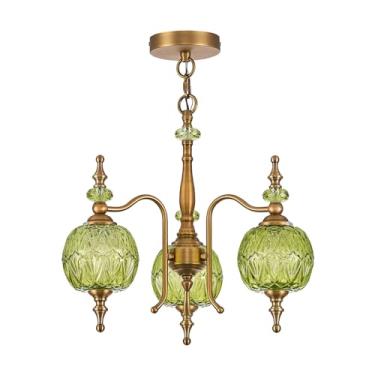 Imagem de TLOLGT Luminárias pendentes verdes vintage, lustres vitorianos de 3 luzes para cozinha, quarto, sala de estar, sala de jantar, corredor