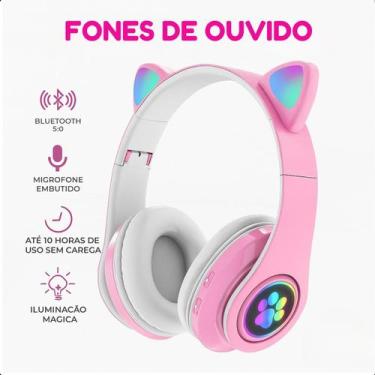 Imagem de Fone Infantil Rosa com LED e Luz Colorida Bluetooth - FAZA