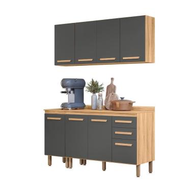 Imagem de Cozinha Modulada Intenza Lily 4 Peças Freijó-chumbo - Nicioli Freijó-chumbo