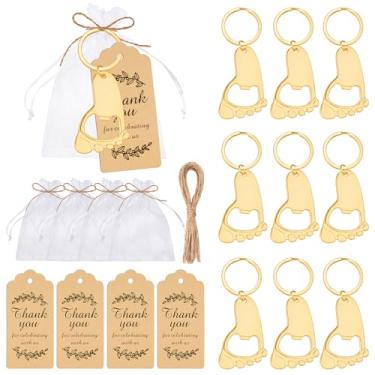 Imagem de Orlabno Conjunto de abridor de garrafa de chaveiro com pegada de bebê, lembrancinhas de chá de bebê DIY para convidados com bolsas de organza, etiquetas de agradecimento e corda, presentes de