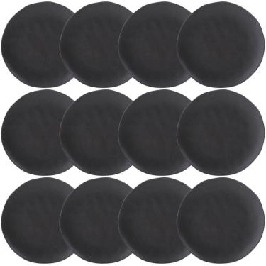 Imagem de Kit 12 Pratos Rasos Orgânico Preto Matte 26,5cm Cerâmica Mesa Posta Porto Brasil