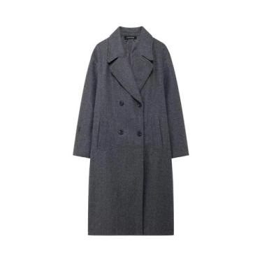 Imagem de Casaco Longo de Lã Feminino - Vintage, Quente, com Lapela e Bolso Dupl