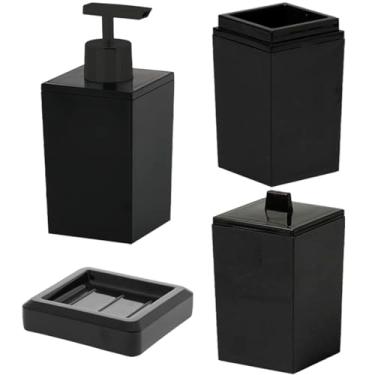 Imagem de Kit Acessórios Banheiro Completo com 4 peças Organização Fácil Porta Escova + Porta Sabonete Líquido + Porta Algodão + Saboneteira