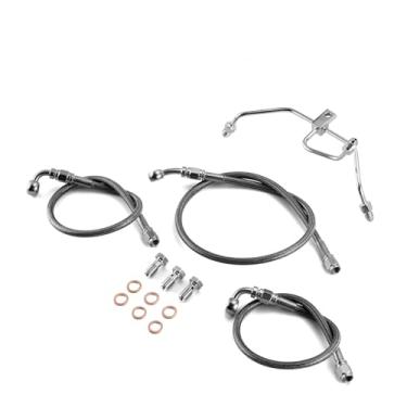 Imagem de Mofun 50" Extended Length Non-ABS Hydraulic Front Brake Line Kit Stainless Steel Compatible with Harley Dyna Fat Bob FXDF FXDFSE Low Rider 2009-2017, Fit 12"-14" Handlebar Black