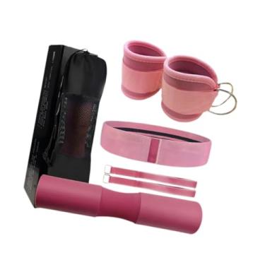 Imagem de Dynwave Conjunto de almofadas para agachamento com barra e tiras para tornozelo, almofada de ombro para pescoço e barra para levantamento de peso, Rosa