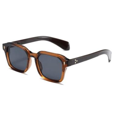 Imagem de Óculos de sol vintage com rebites, feminino, degradê, retangular, masculino, punk, UV400 (marrom, cinza)