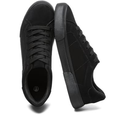 Imagem de Uoidru Tênis feminino de camurça, casual, moderno, confortável, tênis de caminhada, Todo preto, 39