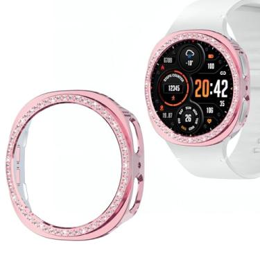 Imagem de Wugongyan Capa protetora compatível com Samsung Galaxy Watch 8 de 40 mm com diamantes de cristal de uma fileira única em policarbonato rígido, protetor de borda para acessórios Galaxy Watch 8 (rosa