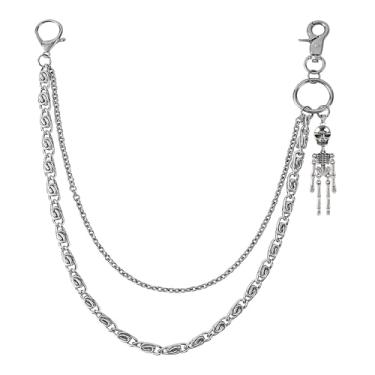 Imagem de VERAMI Corrente para calças, chaveiro, esqueleto, carteira, motociclista, bolso com corrente, unissex, calça para homens e mulheres, Esqueleto, tamanho �nico