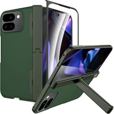 Imagem de NINKI Capa dobrável para Google Pixel 10 Pro com suporte invisível e protetor de tela, capa protetora de dobradiça fosca translúcida fina fina para Google Pixel 10 Fold Pro com suporte - verde
