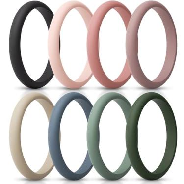 Imagem de ThunderFit Anel feminino fino e empilhável de silicone, alianças de casamento de silicone, 2,5 mm de largura e 2 mm de espessura, pacote variado 1-12, 7.5 - 8 (18.2mm), Silicone, Sem pedra preciosa