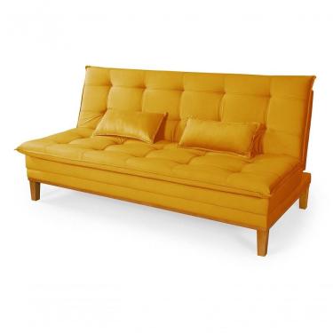 Imagem de Sofá Cama Reclinável Casal 1,84m Island Suede Amarelo Premium