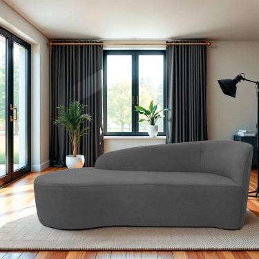 Imagem de Recamier Curvo Orgânico 160cm 2 Lugares Lado Esquerdo para Sala de Estar Linho Paris Cinza Escuro