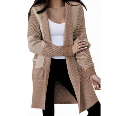 Imagem de Suéter de cardigã Astylish Chunky para mulheres, cáqui profundo, grand