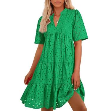 Imagem de Vestido casual BTFBM feminino Boho, verão, verde, algodão XXL