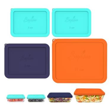 Imagem de Sophico Tampa retangular de silicone para reposição para âncora e tigelas de vidro Pyrex (recipiente não incluído) (pacote com 4)