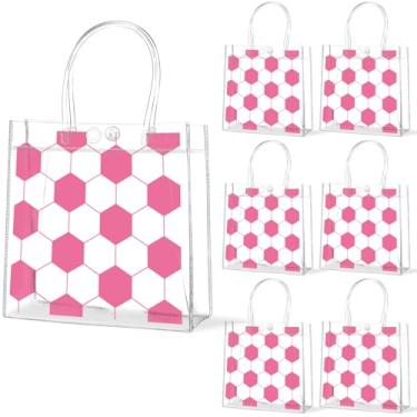 Imagem de 24 peças de sacos de presente de PVC transparente de futebol rosa com alças tema esportivo a granel, sacolas de doces, presente de equipe, bolsas para meninos e meninas, lembrancinha de festa de