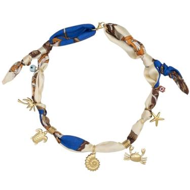 Imagem de DoDoBeads Colar de cachecol com pingente, vermelho/laranja/branco/rosa/azul, colar de seda com pingentes dourados de aço inoxidável, não desbota, vem com caixa de presente, Aço inoxidável, Sem Pedra