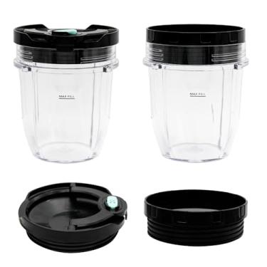 Imagem de 2 pacotes de copos de 350 ml com tampas de vedação e tampas de botão de liberação de vapor, compatível com Nutri Ninja Pro Series e Nutri Ninja Auto-IQ Blender CT640C, CT680, CT682SP, BL450, BL484