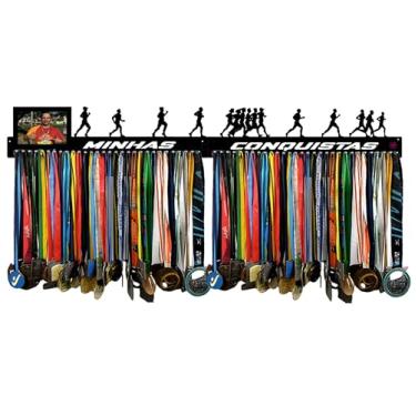 Imagem de Porta Medalhas Corrida de Rua Masculino com Porta Retrato 2 módulos 1,2 metros Comprimento