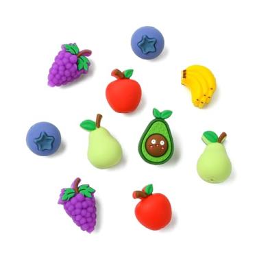 Imagem de UR URLIFEHALL 12 peças, 6 estilos de contas focais de silicone de frutas 3D fofas maçã banana uva contas soltas para pulseira faça você mesmo, colar, canetas com contas, fabricação de cordão