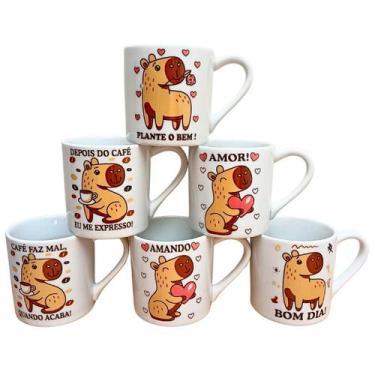 Imagem de Kit Jogo 6 Canecas Capivara 210ml - Porcelana - Antilope Decor Porcela