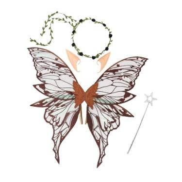 Imagem de YIJU Conjunto de fantasia de fada com varinha e orelhas de elfo para apresentação de baile de máscaras, Marrom