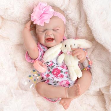 Imagem de Bebê Reborn Boneca Realista Menina Rosa Corpo de Silicone 48cm Pode Dar Banho (Bebê Chorão)