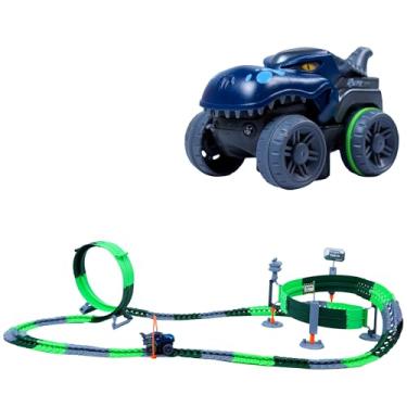 Imagem de Pista de Carrinhos com Dinossauro, 138 Peças, Trilhos Flexíveis com Loop 360°, Verde