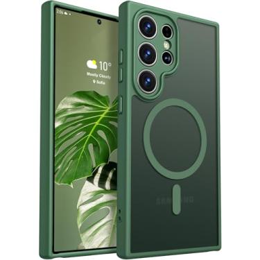 Imagem de Rayboen Capa magnética para Samsung Galaxy S24 Ultra, [compatível com Magsafe] [proteção total da câmera] Capa de celular translúcida fosca à prova de choque Slim Fit para S24 Ultra, verde fosco
