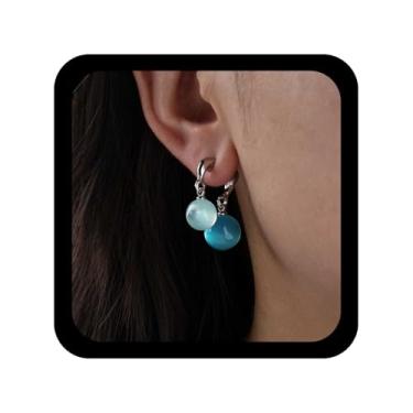 Imagem de Allereyae Brincos de contas de vidro Boho com pingente de bola de orelha, brincos de bola de vidro, brincos de dupla face, pedra preciosa azul, pingente na frente e atrás, joias femininas