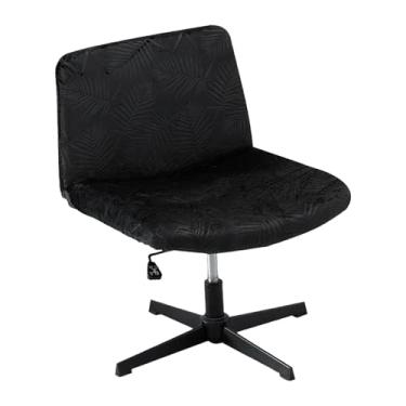 Imagem de Kitegrese Capa para cadeira de escritório sem braços cruzada, capa de veludo com relevo no meio das costas largas para cadeiras de computador e toucador (preta)