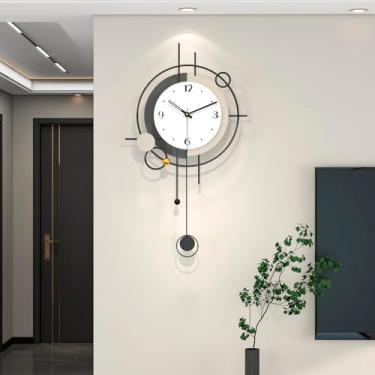 Imagem de FLEBLE Relógio de parede grande para decoração de sala de estar, sem tique-taque, silencioso, operado por pilhas, moderno, metal, decorativo, pêndulo, para casa, quarto, cozinha, escritório, decoração