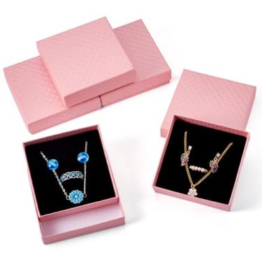 Imagem de Cheriswelry 5 peças caixa de presente rosa com tampa caixa de papel quadrada caixa de joias de papelão 8,46 cm x 8,46 cm para colar, pulseira, brinco, anel, aniversário, casamentos, dia dos namorados