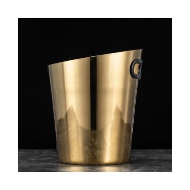 Imagem de balde de vinho Balde de gelo chanfrado balde champanhe aço inoxidável para vinho doméstico bar moda Refrigerador de cerveja(Gold)