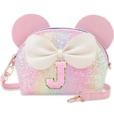 Imagem de Kejea Bolsa infantil para presentes infantis – Carteira infantil de princesa, bolsa transversal com flores de pérolas, bolsas de ombro fofas com inicial, Glitter Rainbow