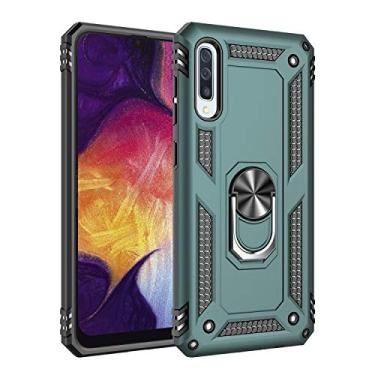 Imagem de SORAKA Capa para Samsung Galaxy A30s com suporte de anel capa protetora para Samsung Galaxy A50 capa traseira de policarbonato rígido com placa de metal para suporte magnético de telefone carro verde