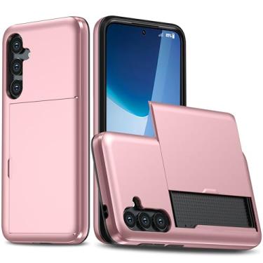 Imagem de SORAKA Capa para Samsung Galaxy A55 5G com suporte de cartão PC e TPU camada dupla 2 em 1 capa bumper capa à prova de choque ouro rosa