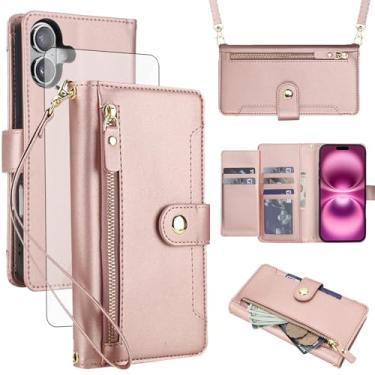 Imagem de Asuwish Capa de celular para iPhone 17 de 6,3 polegadas com zíper carteira, com protetor de tela de vidro temperado e alça de pulso transversal, porta-cartão de crédito flip i Phone17 i17 17 capa
