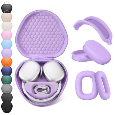 Imagem de Capa para Airpods Max, capa inteligente com modo de hibernação, feita por AirPods, compatível com Apple AirPods Max, capa protetora para viagem Air Pods Pro Max, fone de ouvido, roxo + roxo