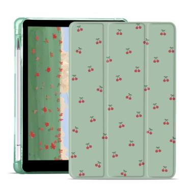 Imagem de JOYLAND Linda capa com estampa cereja para iPad 9ª/7ª/8ª geração (2021/2020/2019) de 10,2 polegadas com suporte para lápis, dobrável, despertar/hibernar, macia, TPU, parte traseira, kawaii, fruta