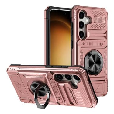 Imagem de SORAKA Capa para Samsung Galaxy A15 5G com suporte de anel, suporte de cartão, patch de metal, compatível com suporte magnético para celular, capa de proteção contra choque e queda, ouro rosa