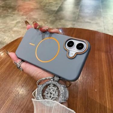 Imagem de HJZSZX Para iPhone 16 Pro Max Ultra Fino Matte Skin Hard Pc Case Carregamento Sem Fio Capa Magnética (Para iPhone 16 Pro Max/Cinza)