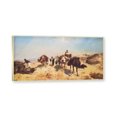 Imagem de NHLDZYH Moldura de champanhe. Famosas pinturas a óleo (Crossing the Desert) de Jean Leon Gerome, reprodução impressa em tela, arte de cenário para decoração de sala de estar. 75 x 150 cm - 29,5 x 59,0