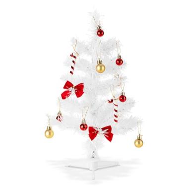 Imagem de Árvore de Natal de mesa pequena, mini árvore de Natal artificial de 45 cm, perfeita para decorações de Natal, casa, cozinha, mesa de jantar, branca